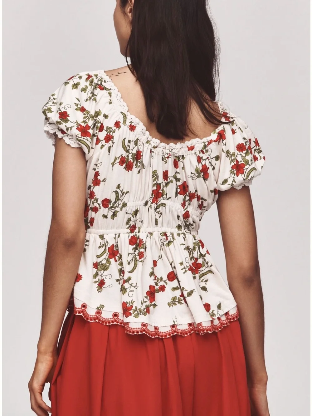 Anthropologie Maeve short-sleeved sweetheart neck peplum top